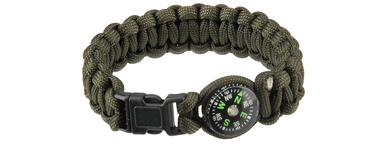 CA-5038 8" PARACORD BRACELET, SMALL BUCKLE W/ COMPASS (OD) - Click Image to Close