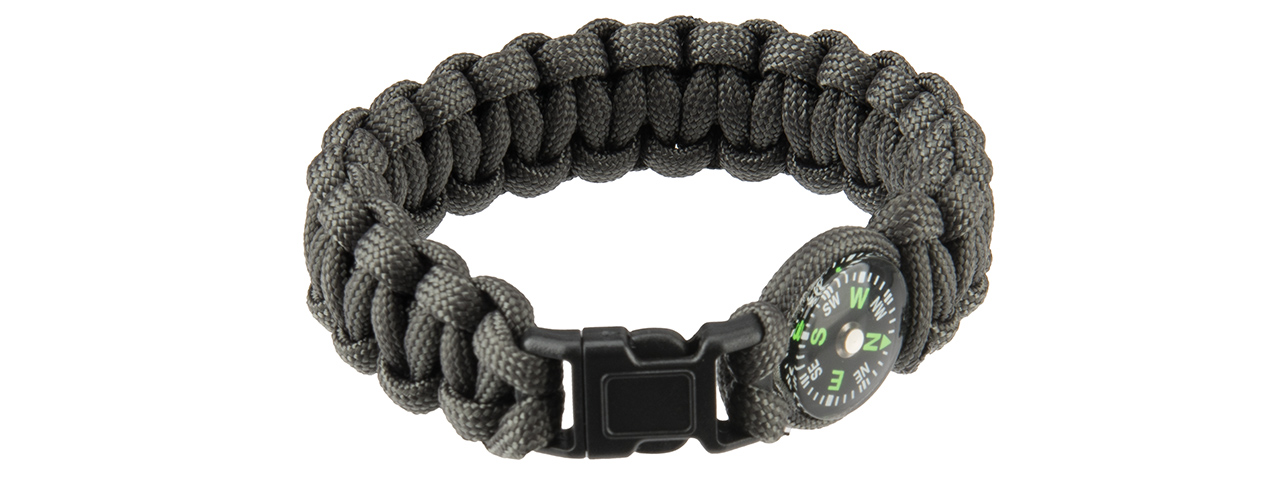 CA-5042 8" PARACORD BRACELET, SMALL BUCKLE W/ COMPASS (GRAY) - Click Image to Close