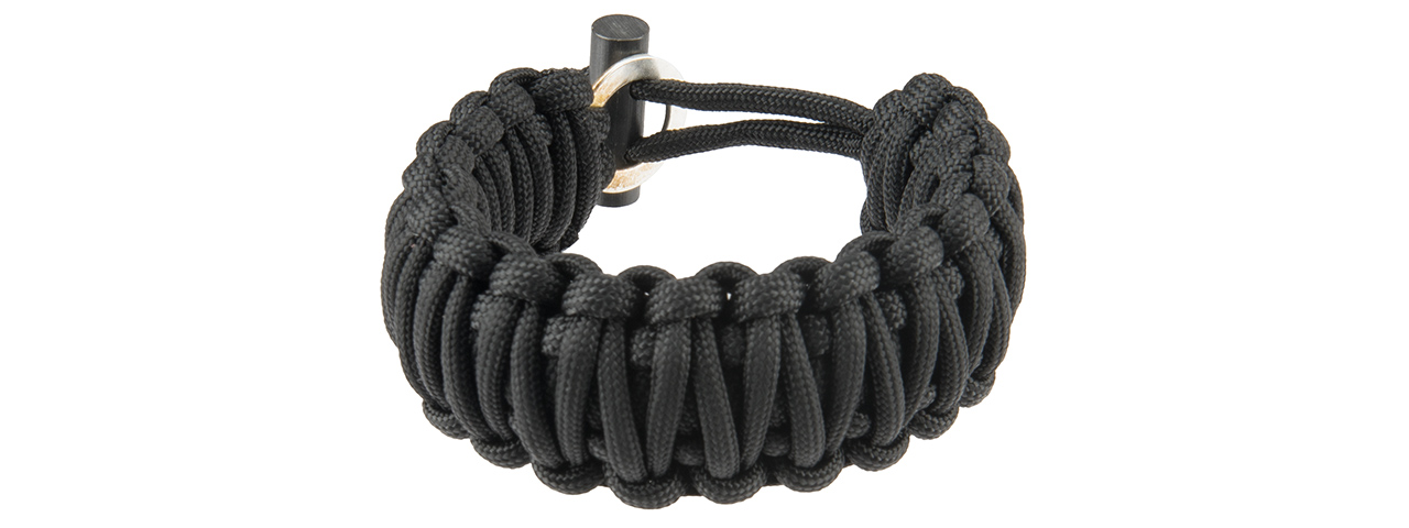 CA-5044 9-INCH PARACORD BRACELET W/FLINT AND STEEL BUCKLE (BLACK) - Click Image to Close