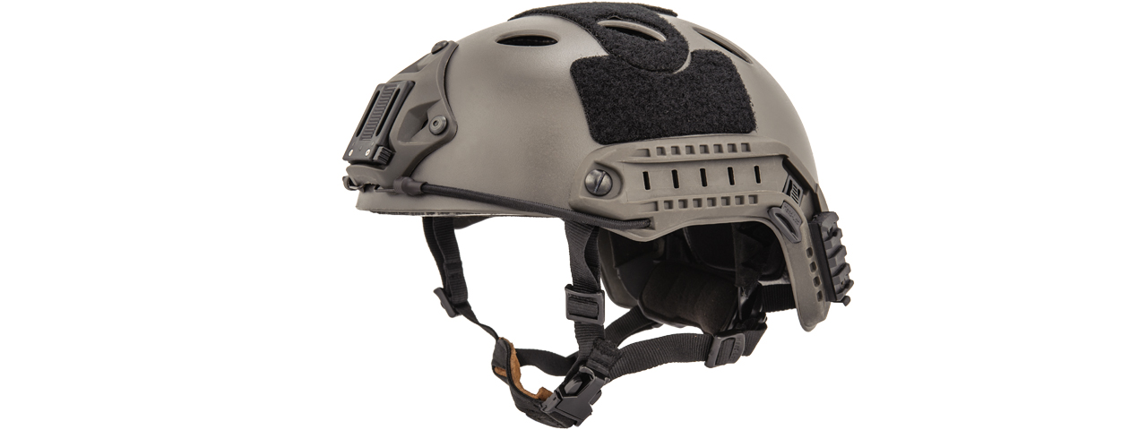 Lancer Tactical PJ Airsoft Helmet w/ Side Rails [MD/LG] (FOLIAGE GRAY) - Click Image to Close