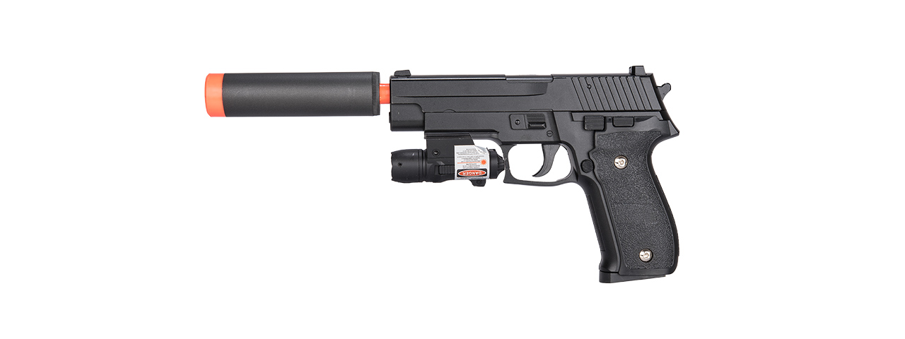 G26A Spring Pistol w/ Laser & Suppressor (Black) - Click Image to Close