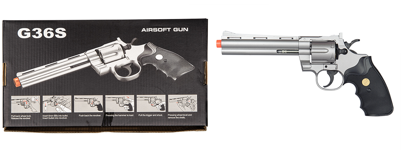 G36S UK Arms Spring Revolver Pistol (Silver) - Click Image to Close