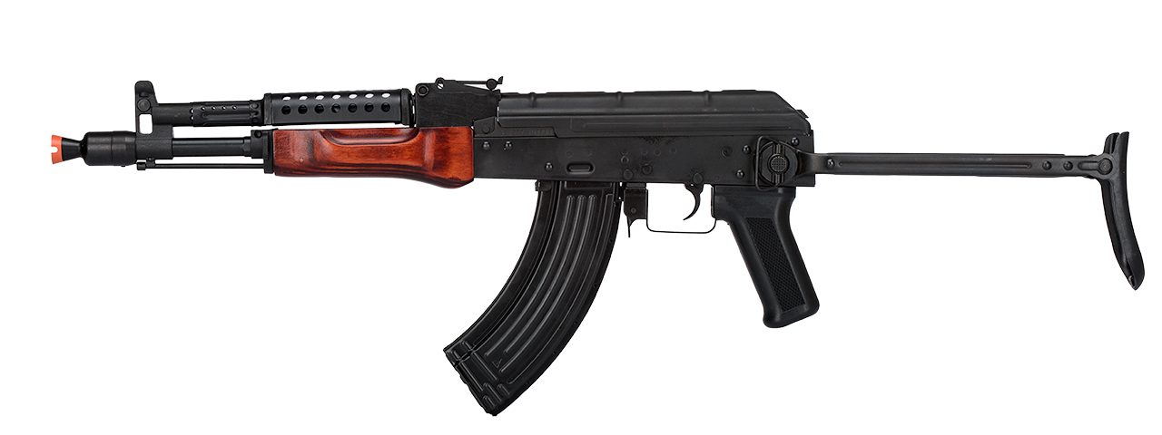 LCT-MG-MS-AEG LCT Airsoft Stamped Steel AK-74 w/ Fold Stock (Black / Wood) - Click Image to Close