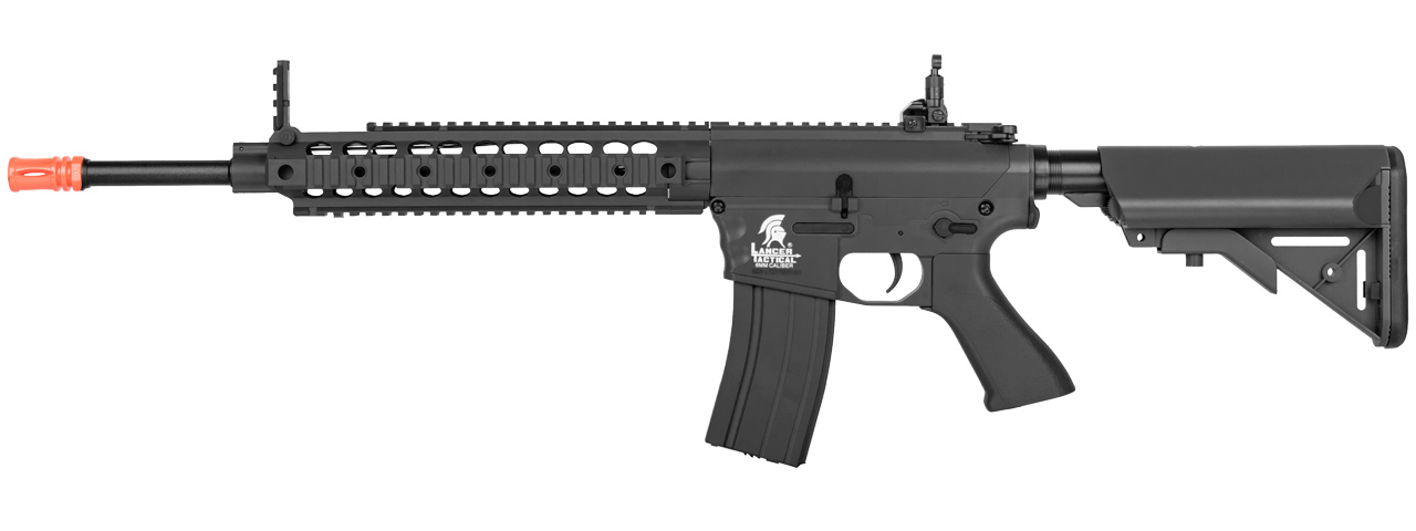 LT-27B 10" FREE FLOAT RAIL SR-16 AEG RIFLE w/ MOLDED LOWER RECEIVER HAND GRIP (BK) - Click Image to Close