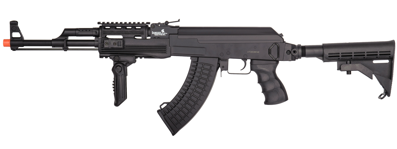 Lancer Tactical Airsoft Full Metal AK-47 AEG w/ LE Stock, Battery & Charger (Color: Black) - Click Image to Close