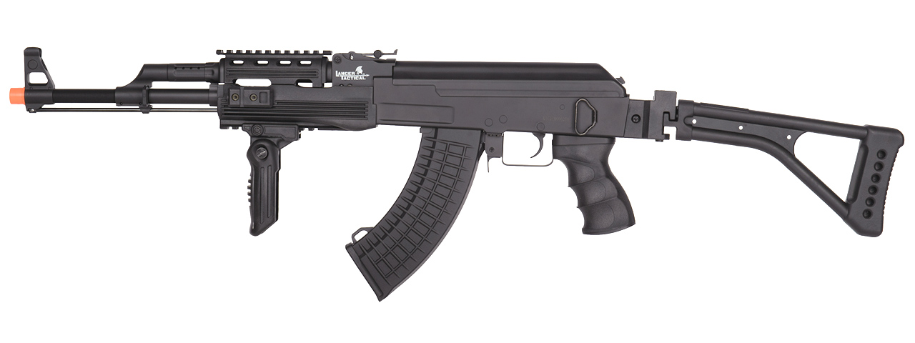 Lancer Tactical Folding Stock AK47 Airsoft AEG w/ Folding Stock, Battery, & Charger (Color: Black) - Click Image to Close
