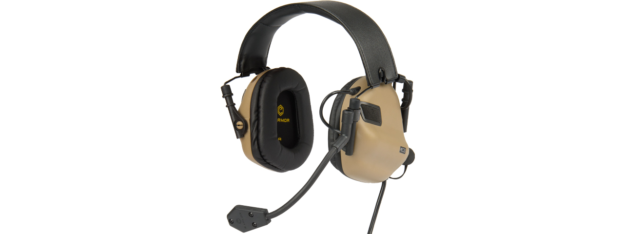 EARMOR M32 ELECTRONIC TACTICAL EARMUFFS W/ NATO INPUT - TAN - Click Image to Close