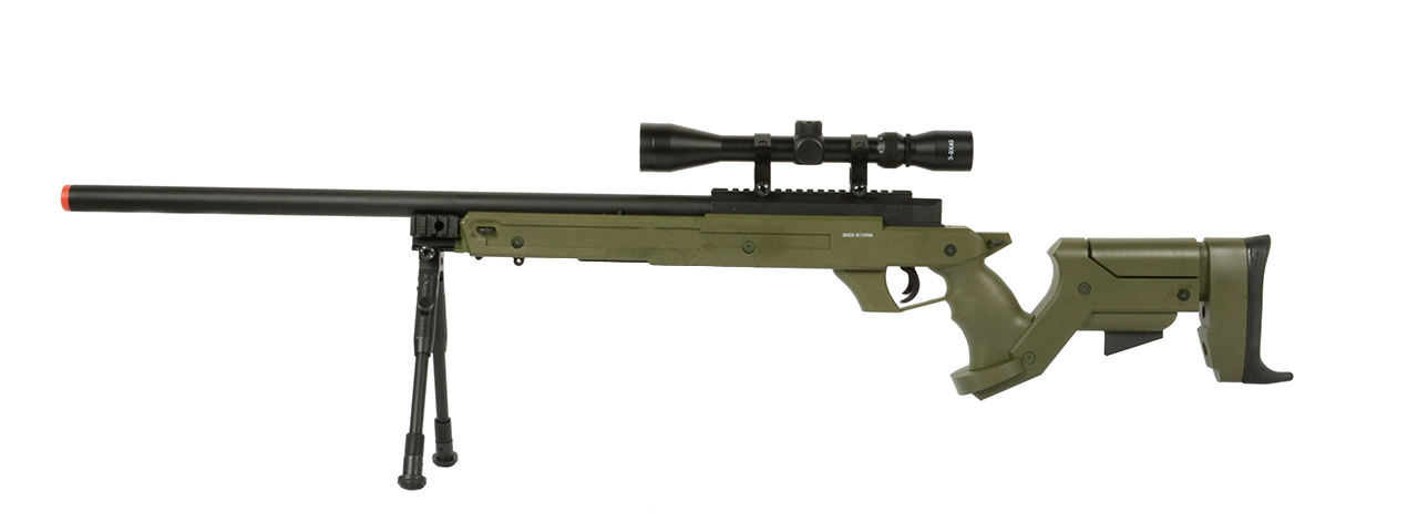 425 FPS WELLFIRE SR22 AIRSOFT SNIPER RIFLE W/ SCOPE AND BIPOD - OD - Click Image to Close