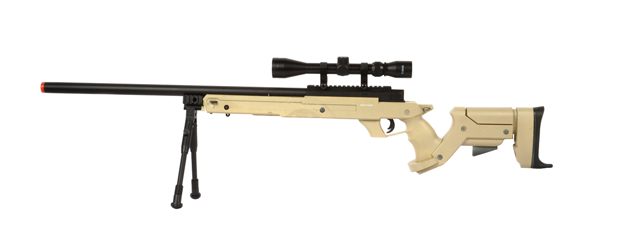 WELLFIRE SR22 BOLT ACTION TYPE 22 SNIPER RIFLE W/ SCOPE + BIPOD - TAN - Click Image to Close