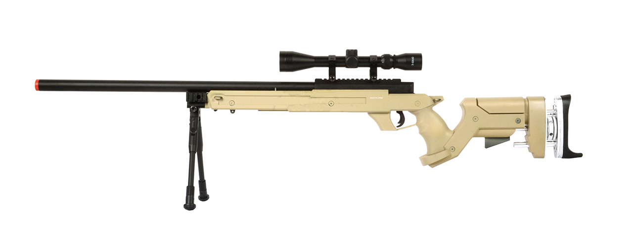 WELLFIRE SR22 BOLT ACTION TYPE 22 SNIPER RIFLE W/ SCOPE & BIPOD - TAN - Click Image to Close