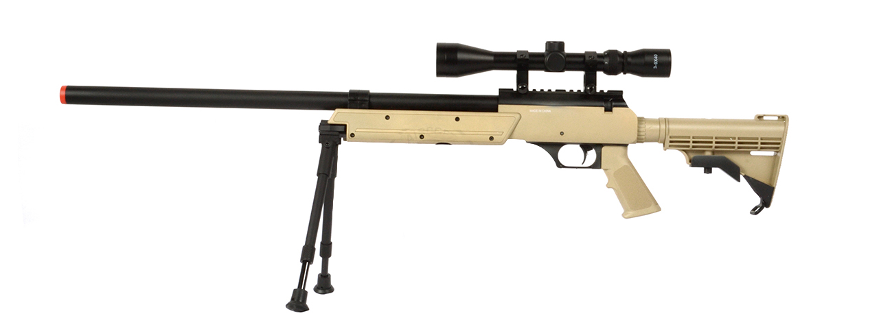 WELL APS SR-2 MODULAR BOLT ACTION SNIPER RIFLE MB06A W/ SCOPE & BIPOD (TAN) - Click Image to Close