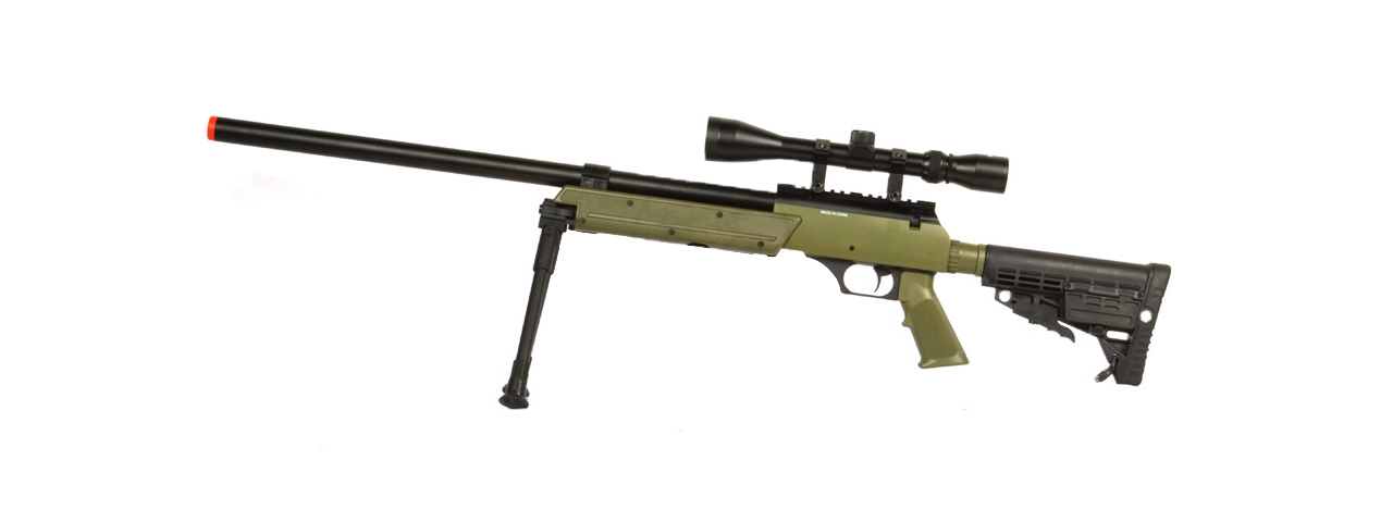 WELL SPEC-OPS MB13A APS SR-2 BOLT ACTION SNIPER RIFLE W/ SCOPE AND BIPOD (OD) - Click Image to Close