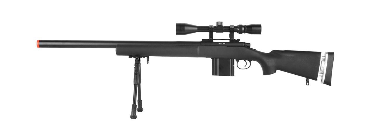 WELLFIRE MB4404BAB AIRSOFT M24 SNIPER RIFLE W/ SCOPE & BIPOD - BLACK - Click Image to Close