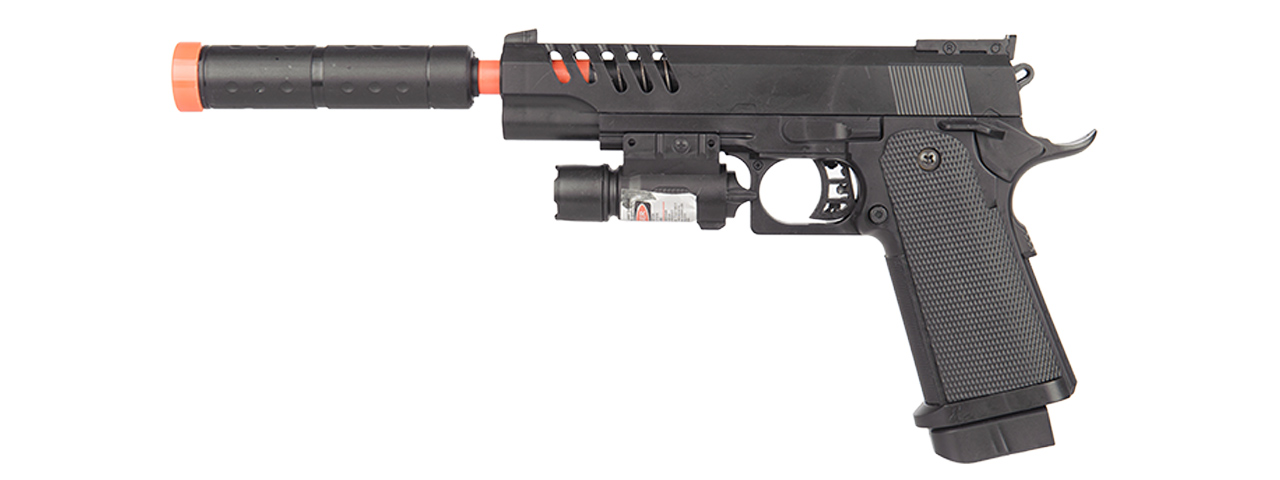 SPRING PISTOL (BK) w/ SILENCER, LASER - Click Image to Close