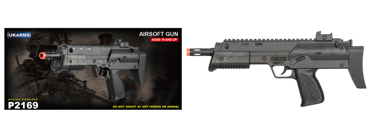 UK ARMS SPRING POWERED AIRSOFT UZI - BLACK - Click Image to Close