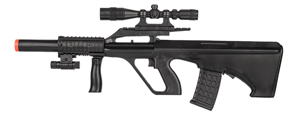 UK Arms P2300 AUG Spring Power Airsoft Rifle w/ Laser and Scope (Color: Black) - Click Image to Close