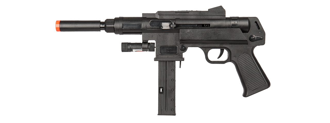 UK Arms P2626 Spring Powered SMG w/ Laser and Flashlight (Color: Black) - Click Image to Close