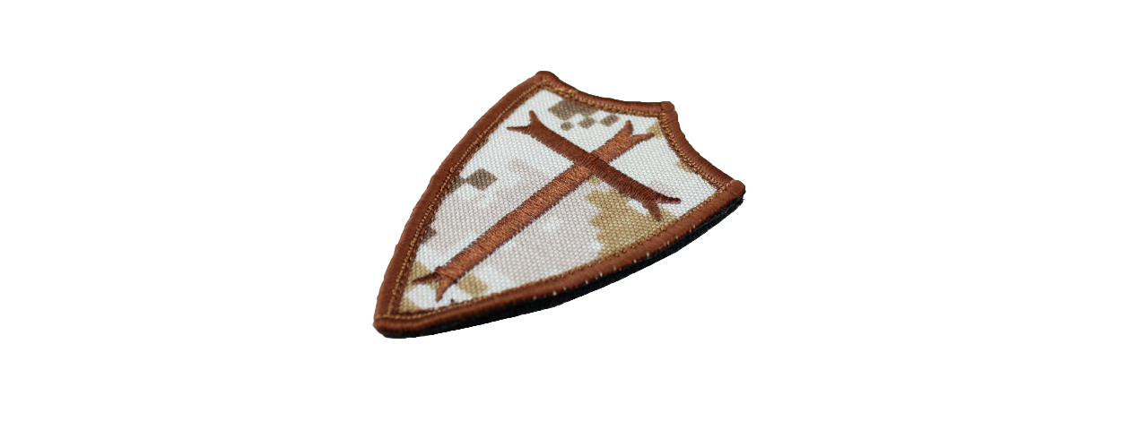 AMA AIRSOFT POOR KNIGHTS EMBROIDERED MORALE PATCH - DESERT DIGITAL - Click Image to Close