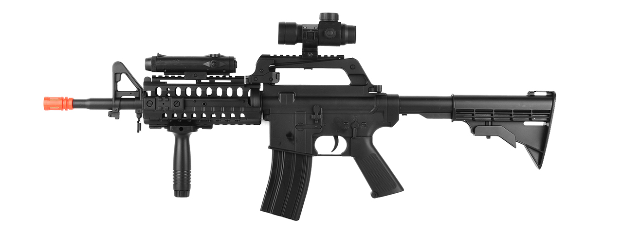WELL MR799 PLASTIC M4 AIRSOFT SPRING RIFLE W/ TACTICAL ACCESSORIES (BK) - Click Image to Close