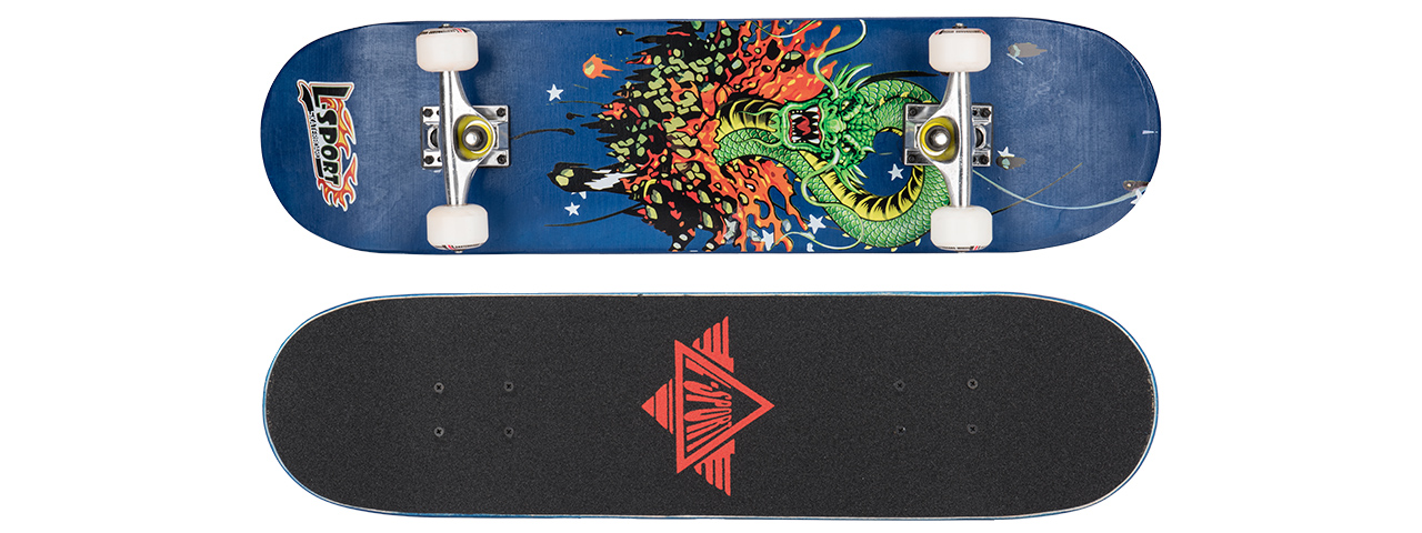 3108-T027B DRAGON RAGE BLUE COMPLETE SKATEBOARD (8.0" X 31") - Click Image to Close