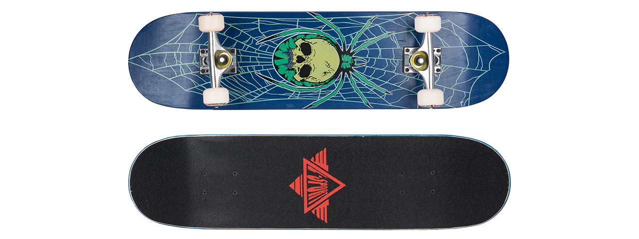 3108-T029BU SKULL SPIDER BLUE COMPLETE SKATEBOARD (8.0" X 31") - Click Image to Close