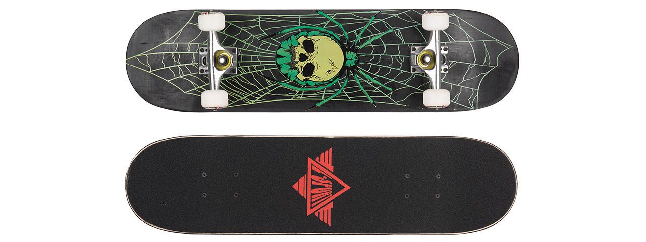 3108-T029B SKULL SPIDER BLACK COMPLETE SKATEBOARD (8.0" X 31") - Click Image to Close