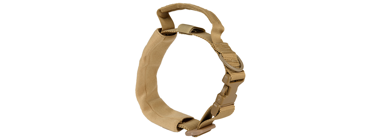 G-FORCE REINFORCED NYLON DOG COLLAR W/ EVA HANDLE - TAN - Click Image to Close