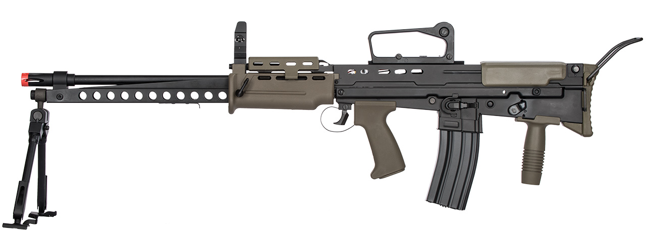 ICS L86 A2 Light Support Weapon Bullpup LSW Airsoft AEG Rifle (Color: Black / OD Green) - Click Image to Close