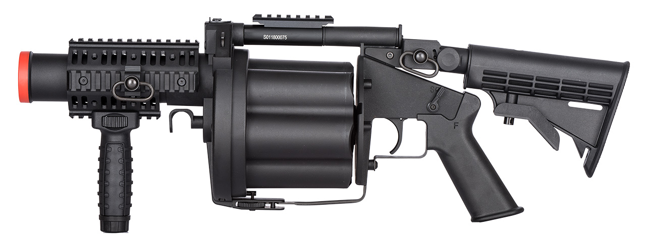 ICS 6 ROUND 40MM AIRSOFT REVOLVING GRENADE LAUNCHER - BLACK - Click Image to Close