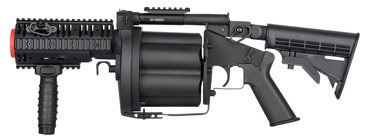 ICS MGL SB Airsoft 6-Round Revolving Grenade Launcher w/ Rail Attachment System (Color: Black) - Click Image to Close