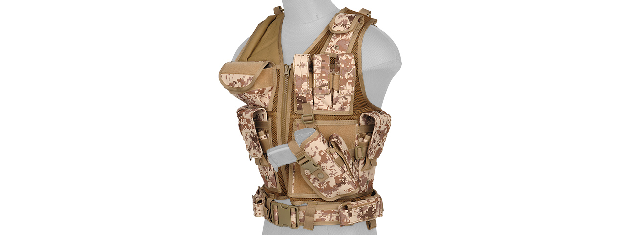 CA-310DDN 1000D NYLON AIRSOFT COMBAT VEST W/ HOLSTER (DESERT DIGITAL) - Click Image to Close