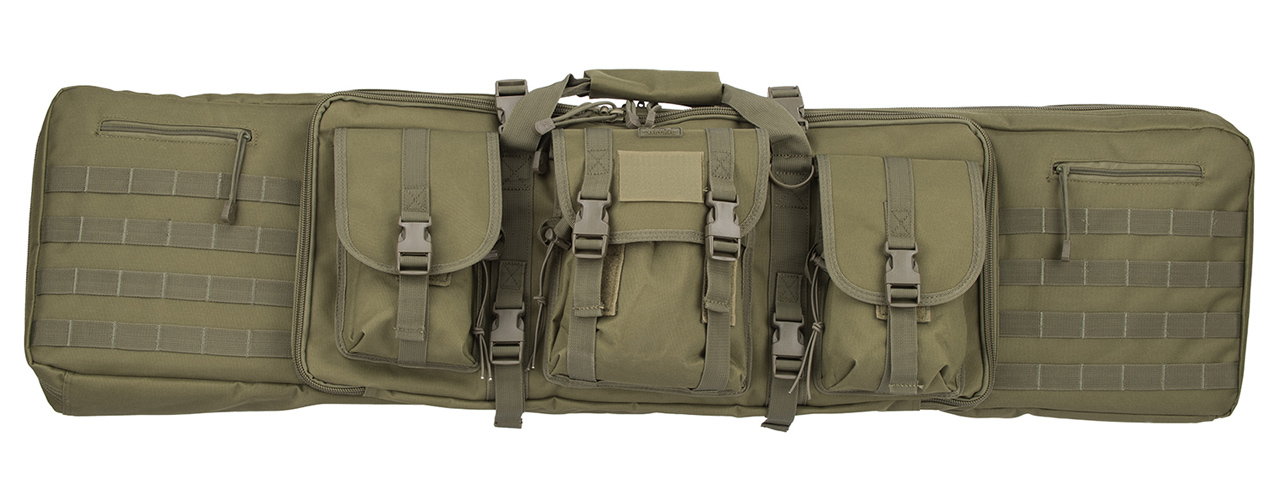 LANCER TACTICAL 48" DOUBLE GUN BAG 600D PVC MOLLE BELT RIFLE BAG (OD GREEN) - Click Image to Close