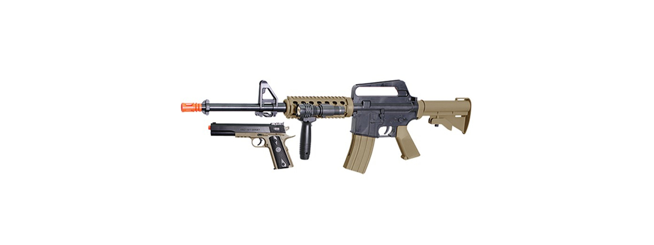 COLT AIRSOFT SPRING M4 RIFLE/PISTOL TACTICAL COMBO - BLACK / TAN - Click Image to Close
