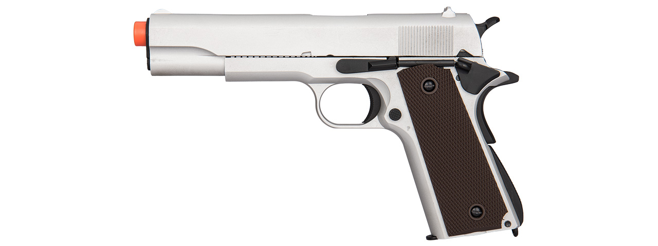 Double Bell M1911 GBB Airsoft Pistol Type 1 - Low Velocity (Silver) - Click Image to Close