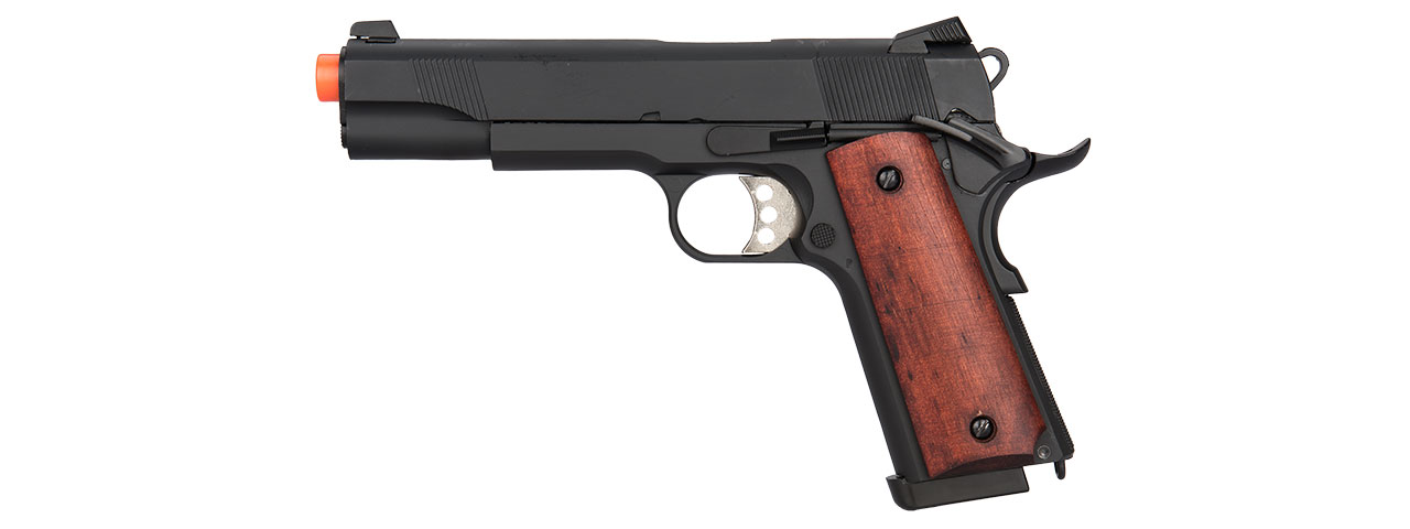 DOUBLE BELL GAS BLOWBACK WOOD GRIP METAL MEU AIRSOFT PISTOL (BLACK) - Click Image to Close