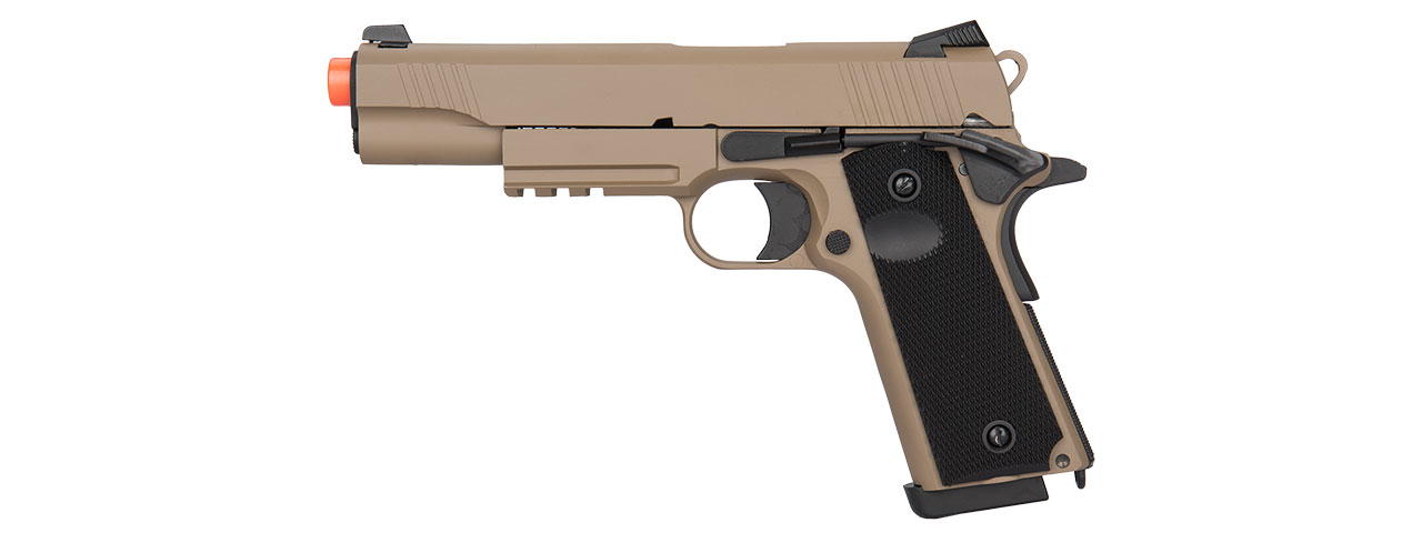 DOUBLE BELL M1911 TACTICAL GBB AIRSOFT PISTOL - LOW VELOCITY (TAN) - Click Image to Close