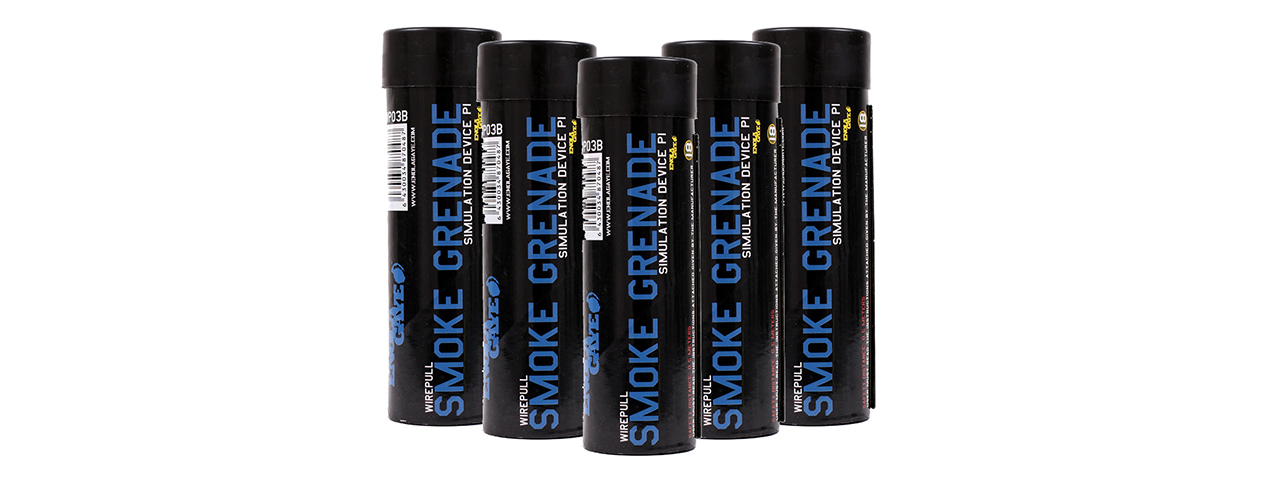 Enola Gaye Pack of 5 WP40 High Output Airsoft Wire Pull Smoke Grenade (Color: Blue) - Click Image to Close