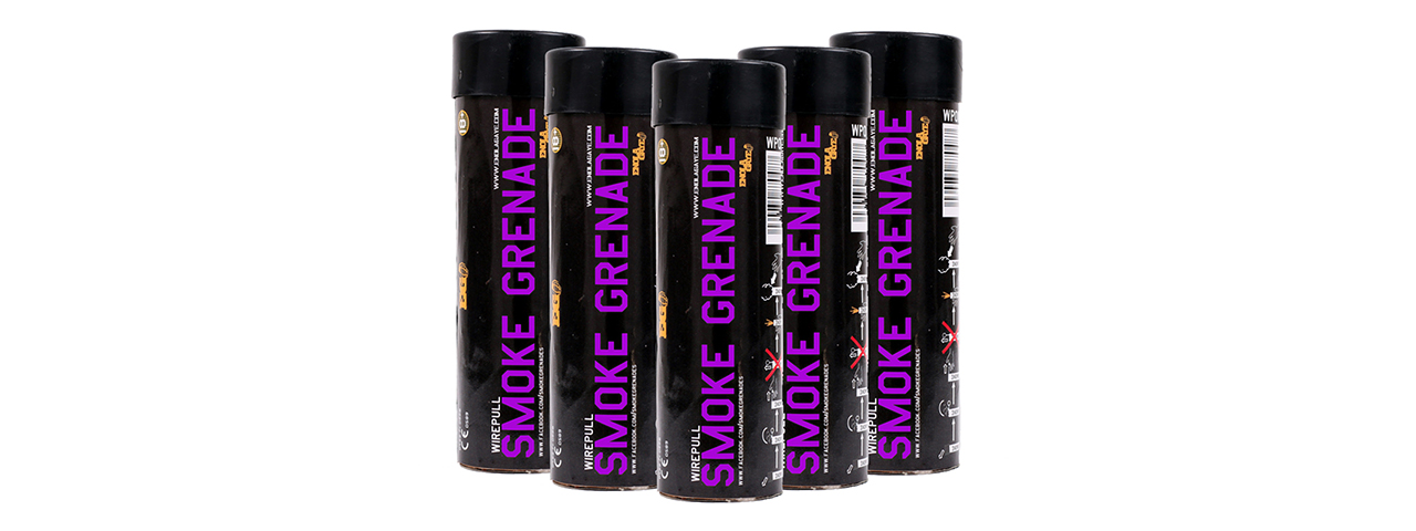 Enola Gaye Pack of 5 WP40 High Output Airsoft Wire Pull Smoke Grenade (Color: Purple) - Click Image to Close