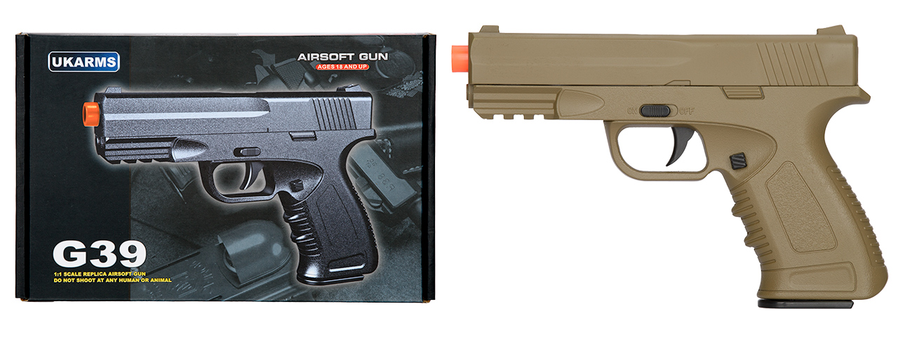 G39T Spring Metal Compact Training Pistol w/ Safety (Dark Earth) - Click Image to Close