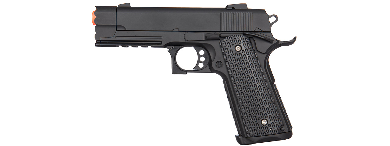 GOLDEN HAWK ZINC M1911 TACTICAL SPRING AIRSOFT PISTOL - BLACK - Click Image to Close