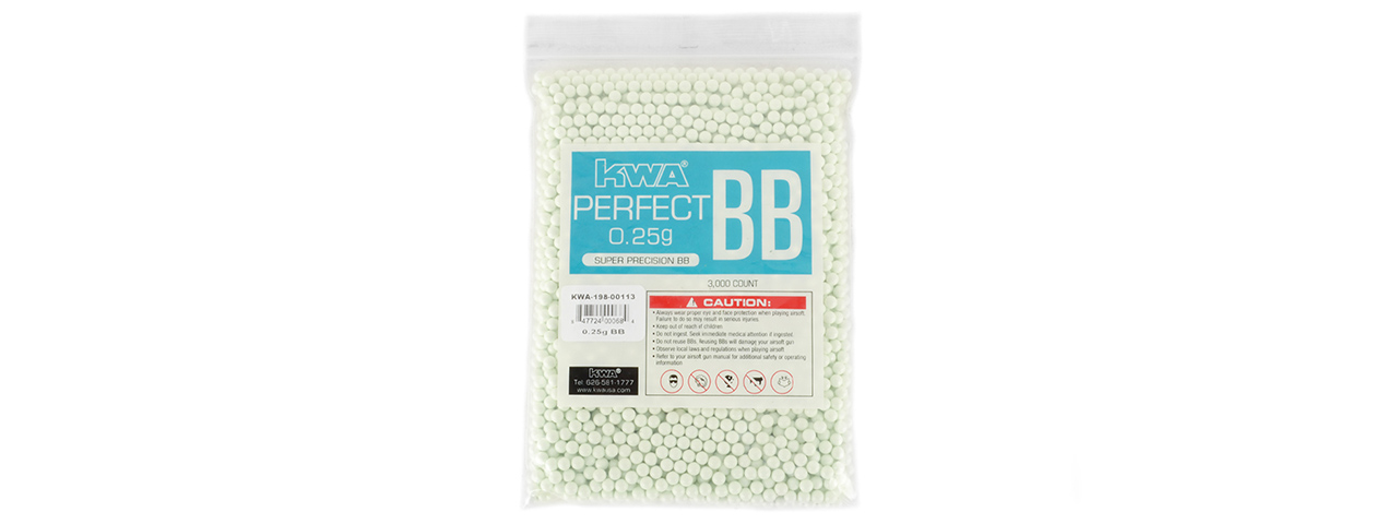 KWA PERFECT 0.25G SEAMLESS PRECISION 6MM AIRSOFT BBS - 3000RD BAG - Click Image to Close