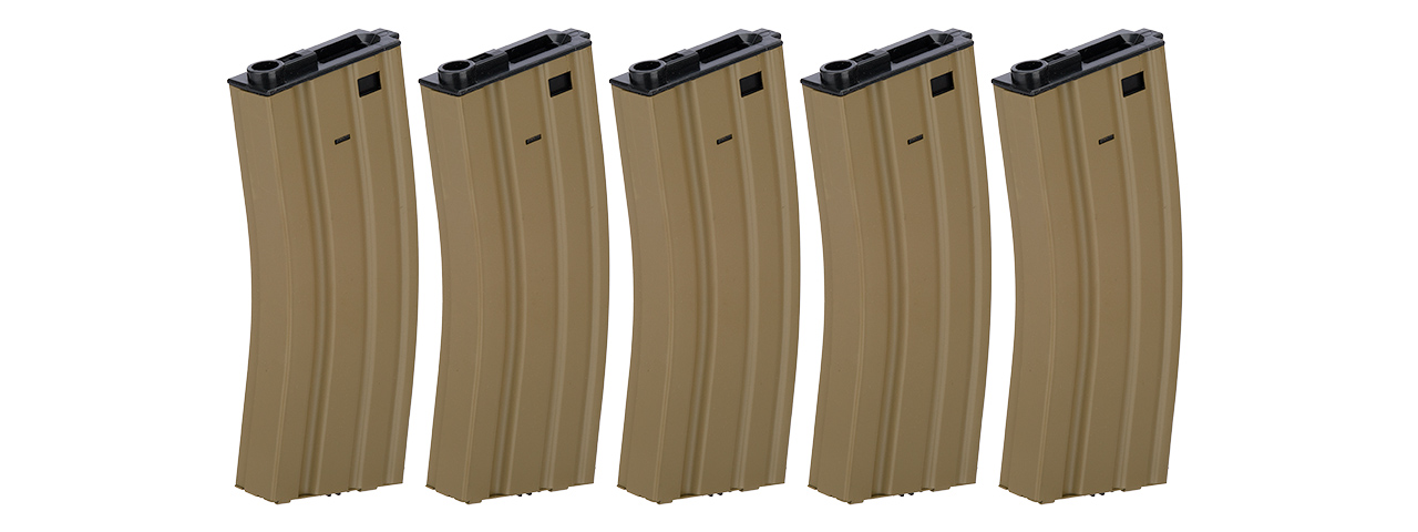 LT-01T-MAG-G2X5 HIGH CAPACITY 300RD METAL AEG GEN 2 MAGAZINE, SET OF 5 (TAN) - Click Image to Close