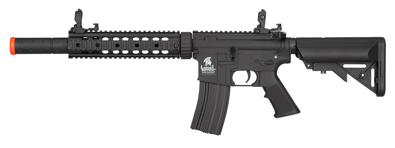 Lancer Tactical Low FPS Gen 2 10" M4 SD Carbine Airsoft AEG Rifle with Mock Suppressor (Color: Black) - Click Image to Close