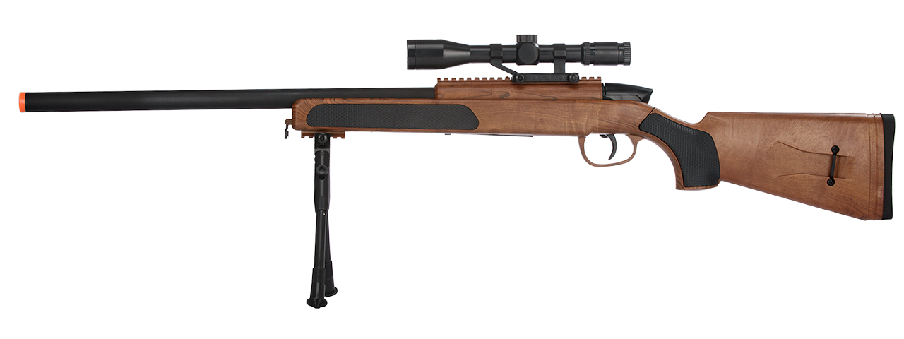 CYMA MK51 Bolt Action Airsoft Spring Sniper Rifle w/ Scope & Bipod (Color: Faux Wood) - Click Image to Close