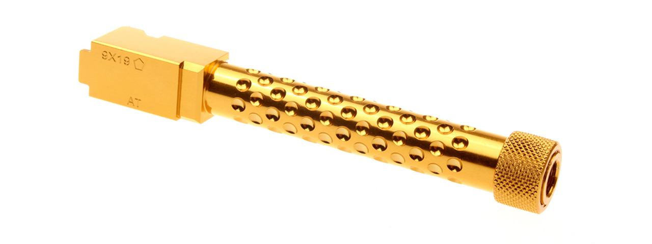 ATLAS CUSTOM WORKS FLUTED / THREADED OUTER BARREL FOR G-SERIES GBB PISTOLS (GOLD) - Click Image to Close