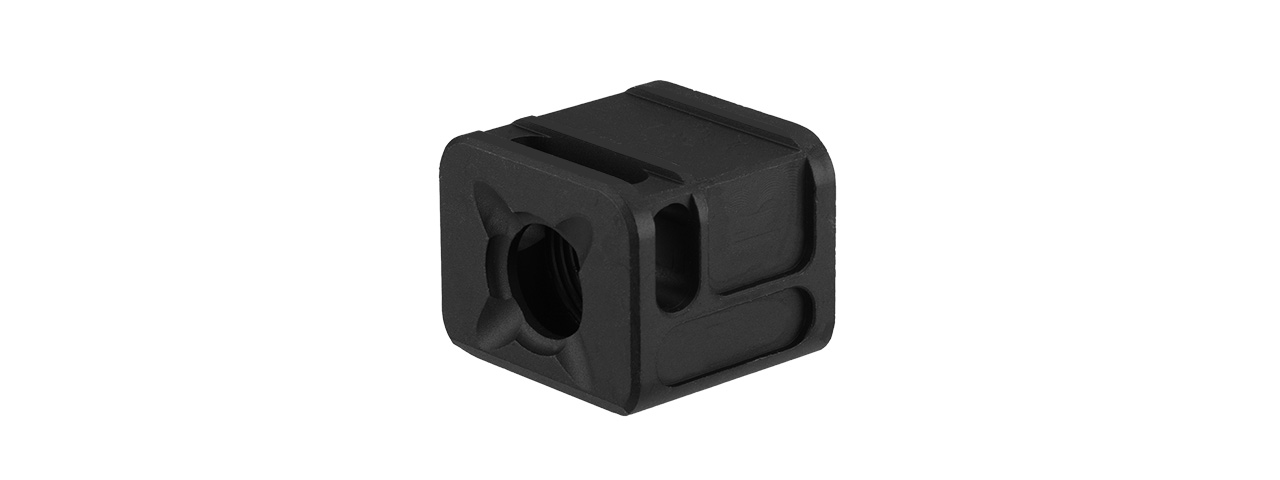 ATLAS CUSTOM WORKS [14MM] CCW AIRSOFT X-OUT "M" COMPENSATOR FOR G SERIES GBB PISTOLS (BLACK) - Click Image to Close