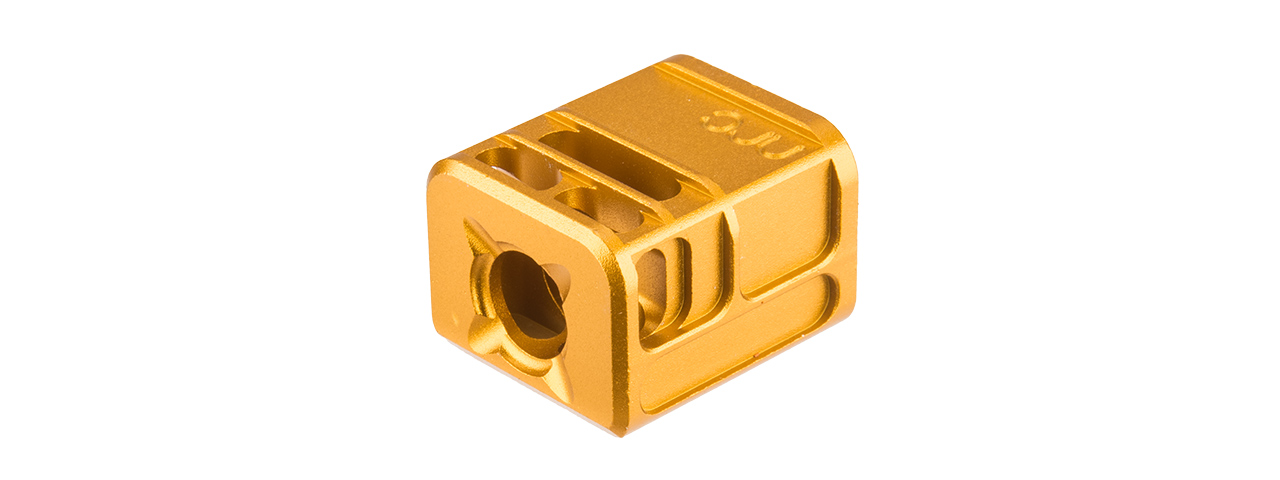 ATLAS CUSTOM WORKS [14MM] CCW AIRSOFT X-OUT "L" COMPENSATOR FOR G SERIES GBB PISTOLS (GOLD) - Click Image to Close