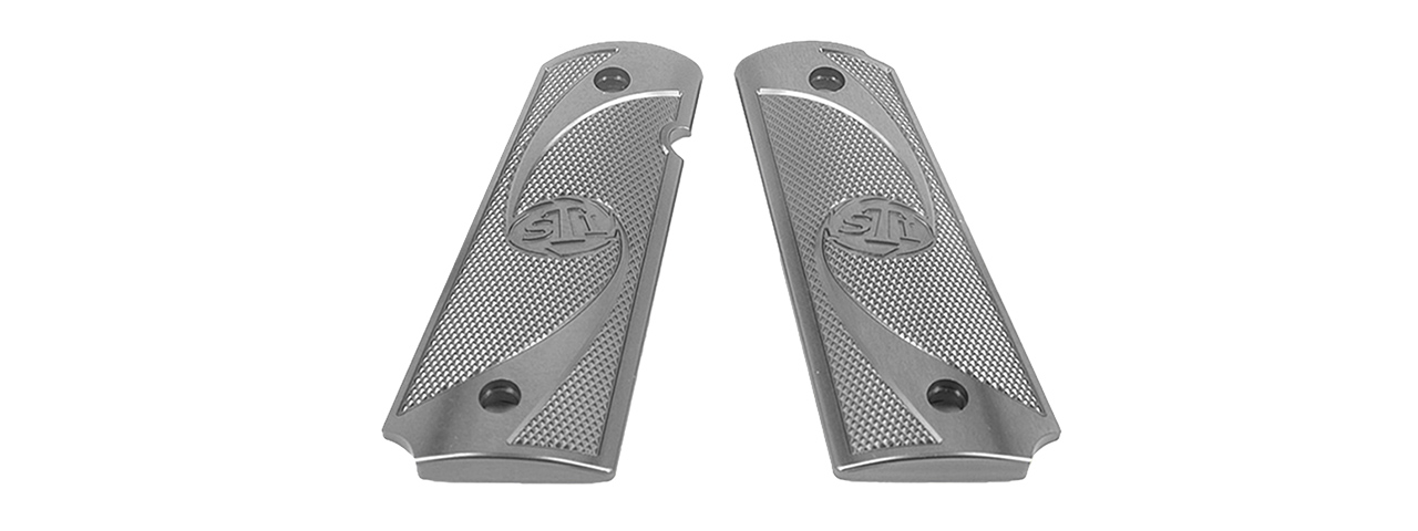 AIRSOFT MASTERPIECE STI STYLED 1911 ALUMINUM GRIP PLATE TYPE 2 (TITANIUM GRAY) - Click Image to Close