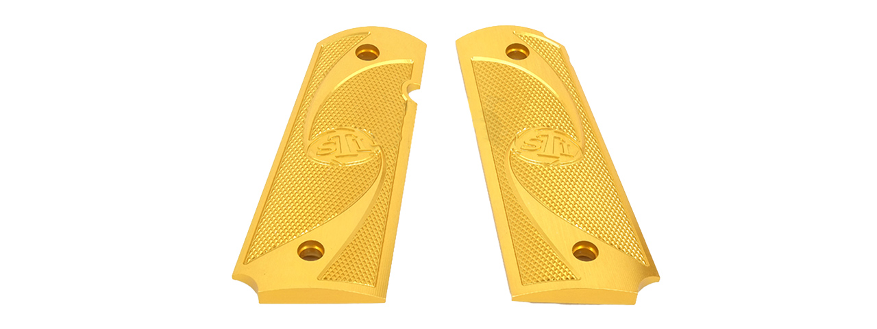 AIRSOFT MASTERPIECE ALUMINUM AIRSOFT 1911 TYPE 2 PISTOL GRIP PLATES (GOLD) - Click Image to Close