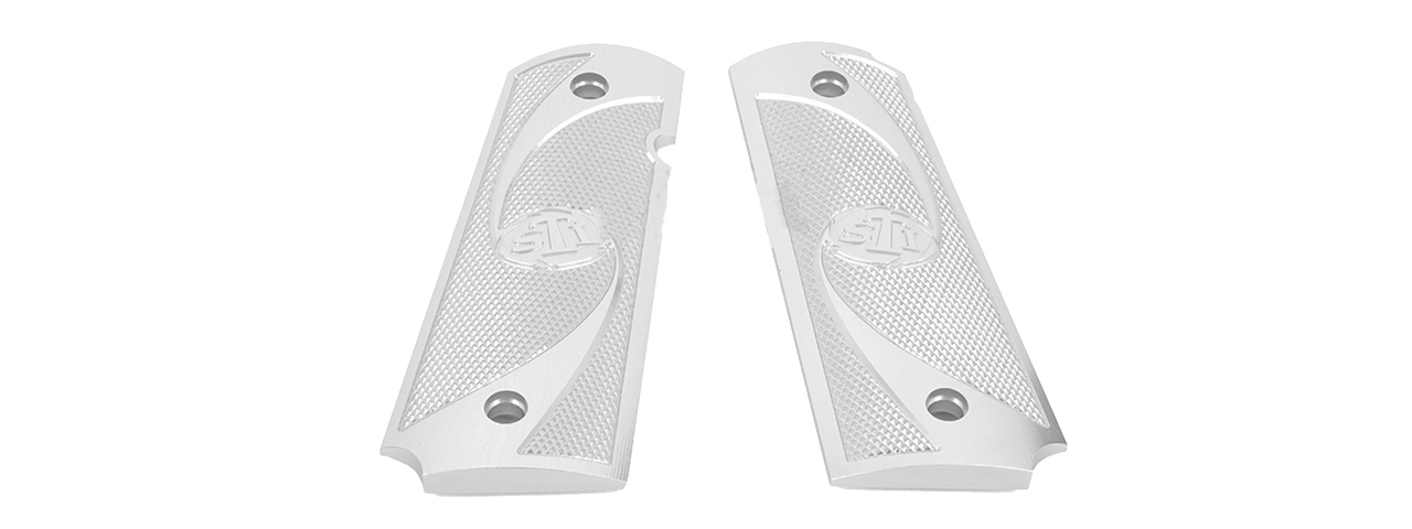 AIRSOFT MASTERPIECE ALUMINUM AIRSOFT 1911 TYPE 2 PISTOL GRIP PLATES (SILVER) - Click Image to Close